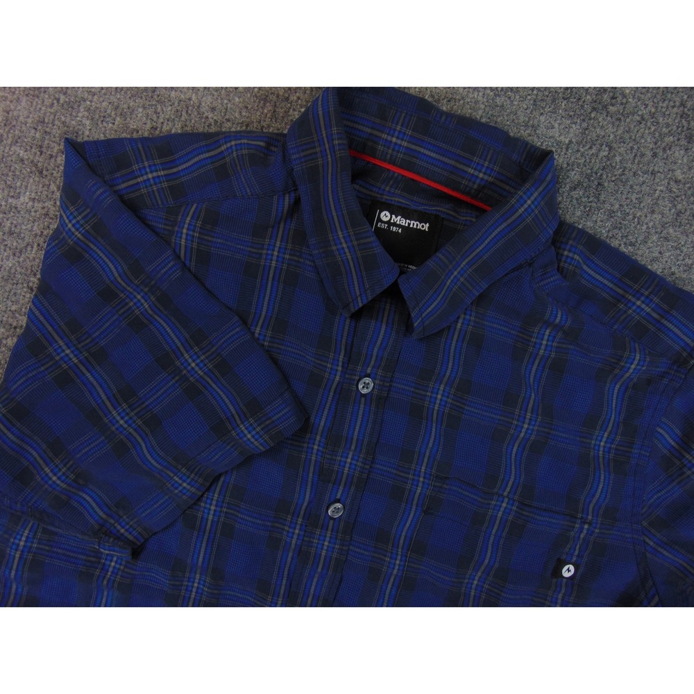 Marmot Shirt‎ Mens Med Blue Plaid Short Sleeve Outdoor Hiking Travel